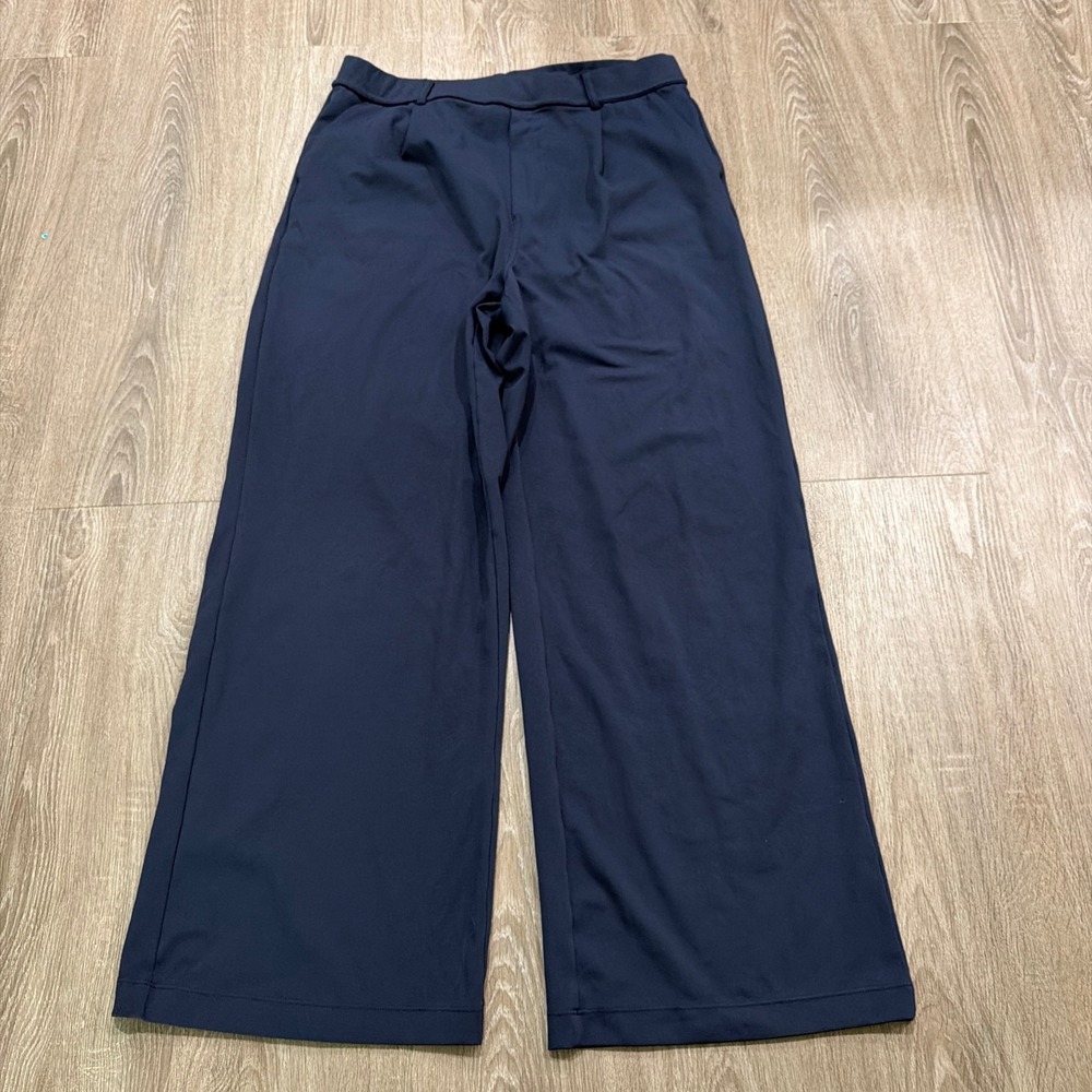 Halara High Waisted Wide Leg Dress Pants Navy Pleated Trouser Large 02721000